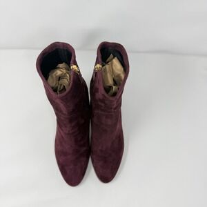 NWT LK Bennett Kayla Burgundy Suede Ankle Boots Made in Italy Block Heel 38.5